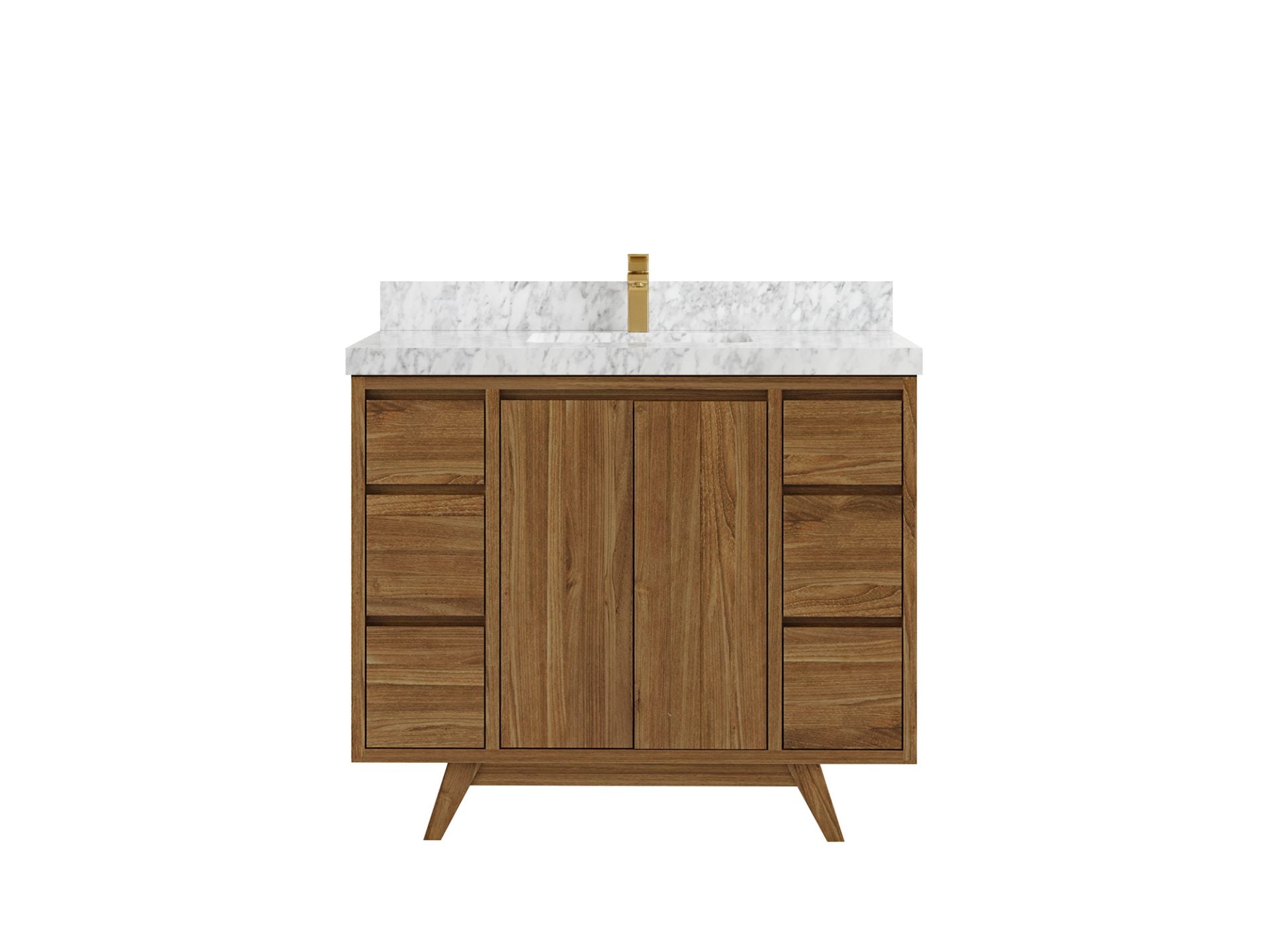 Madison Teak 42 in. W x 22 in. D Single Sink Bathroom Vanity in Dark Natural with 2 in Carrara Marble Countertop