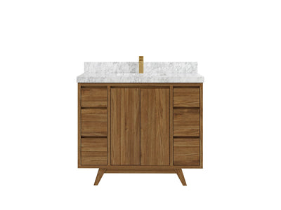 Madison Teak 42 in. W x 22 in. D Single Sink Bathroom Vanity in Dark Natural with 2 in Carrara Marble Countertop