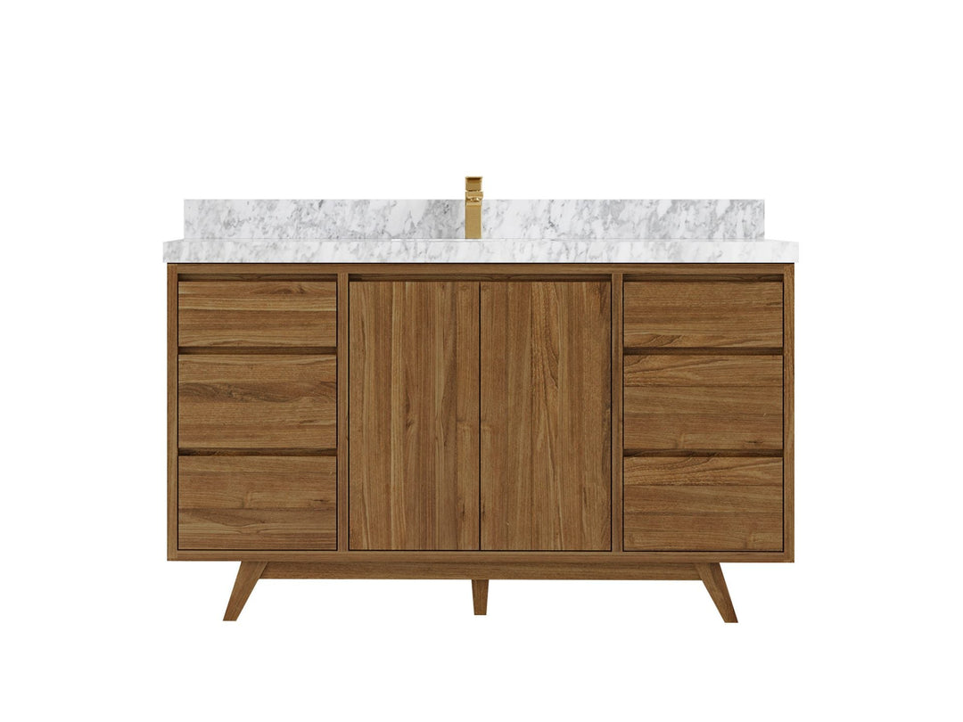 Madison Teak 60 in. W x 22 in. D Single Sink Bathroom Vanity in Dark Natural with 2 in Carrara Marble Countertop