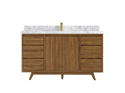 Madison Teak 60 in. W x 22 in. D Single Sink Bathroom Vanity in Dark Natural with 2 in Carrara Marble Countertop