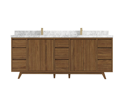 Madison Teak 84 in. W x 22 in. D Double Sink Bathroom Vanity in Dark Natural with 2 in Carrara Marble Countertop