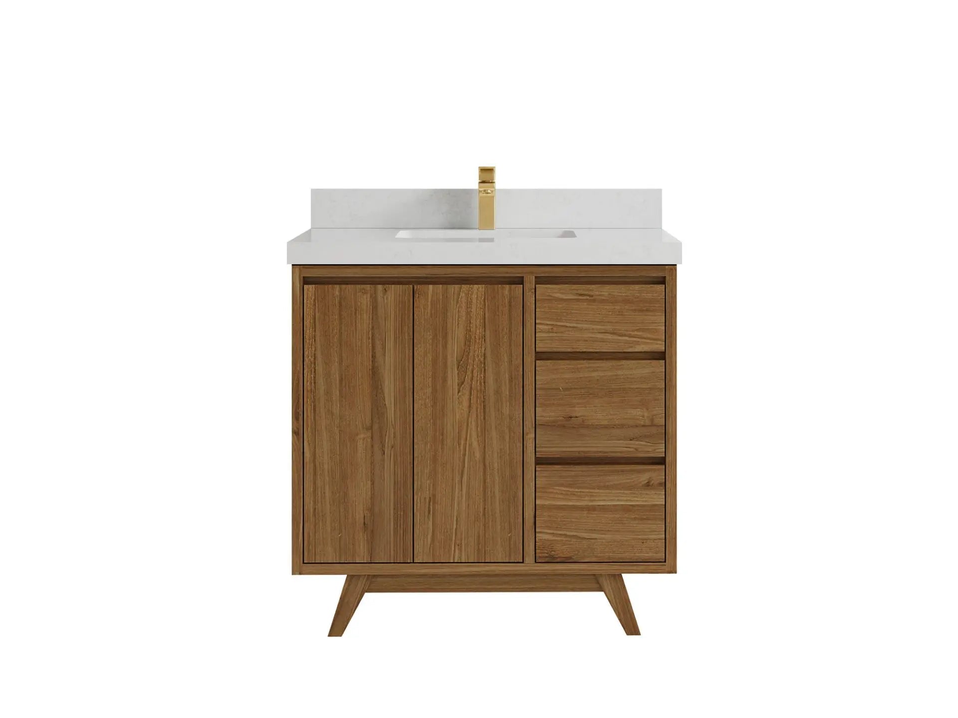 Madison Teak 36 in. W x 22 in. D Center Sink Bathroom Vanity in Dark Natural with 2 in Carrara Quartz Countertop