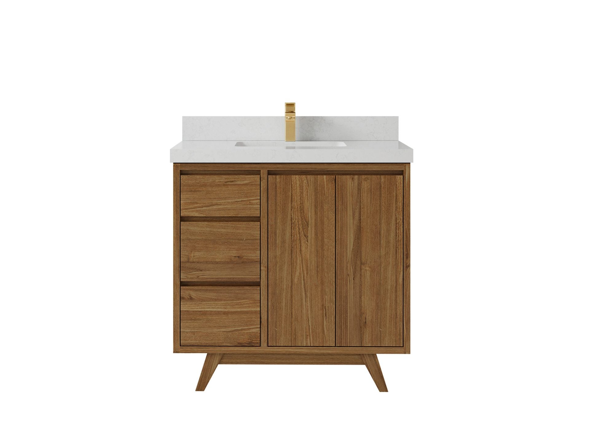 Madison Teak 36 in. W x 22 in. D Center Sink Bathroom Vanity in Dark Natural with 2 in Carrara Quartz Countertop