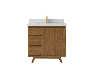 Madison Teak 36 in. W x 22 in. D Center Sink Bathroom Vanity in Dark Natural with 2 in Carrara Quartz Countertop