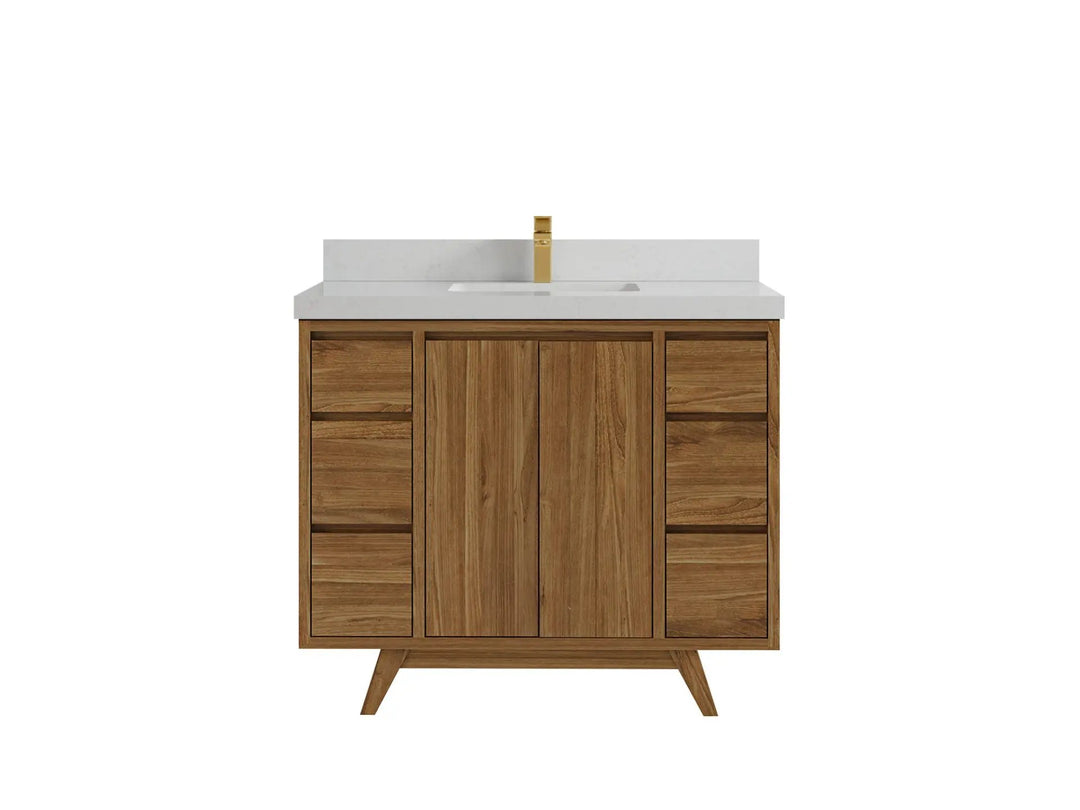 Madison Teak 42 in. W x 22 in. D Single Sink Bathroom Vanity in Dark Natural with 2 in Carrara Quartz Countertop