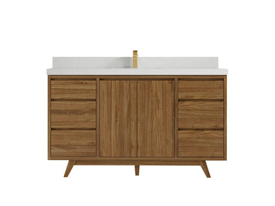 Madison Teak 60 in. W x 22 in. D Single Sink Bathroom Vanity in Dark Natural with 2 in Carrara Quartz Countertop