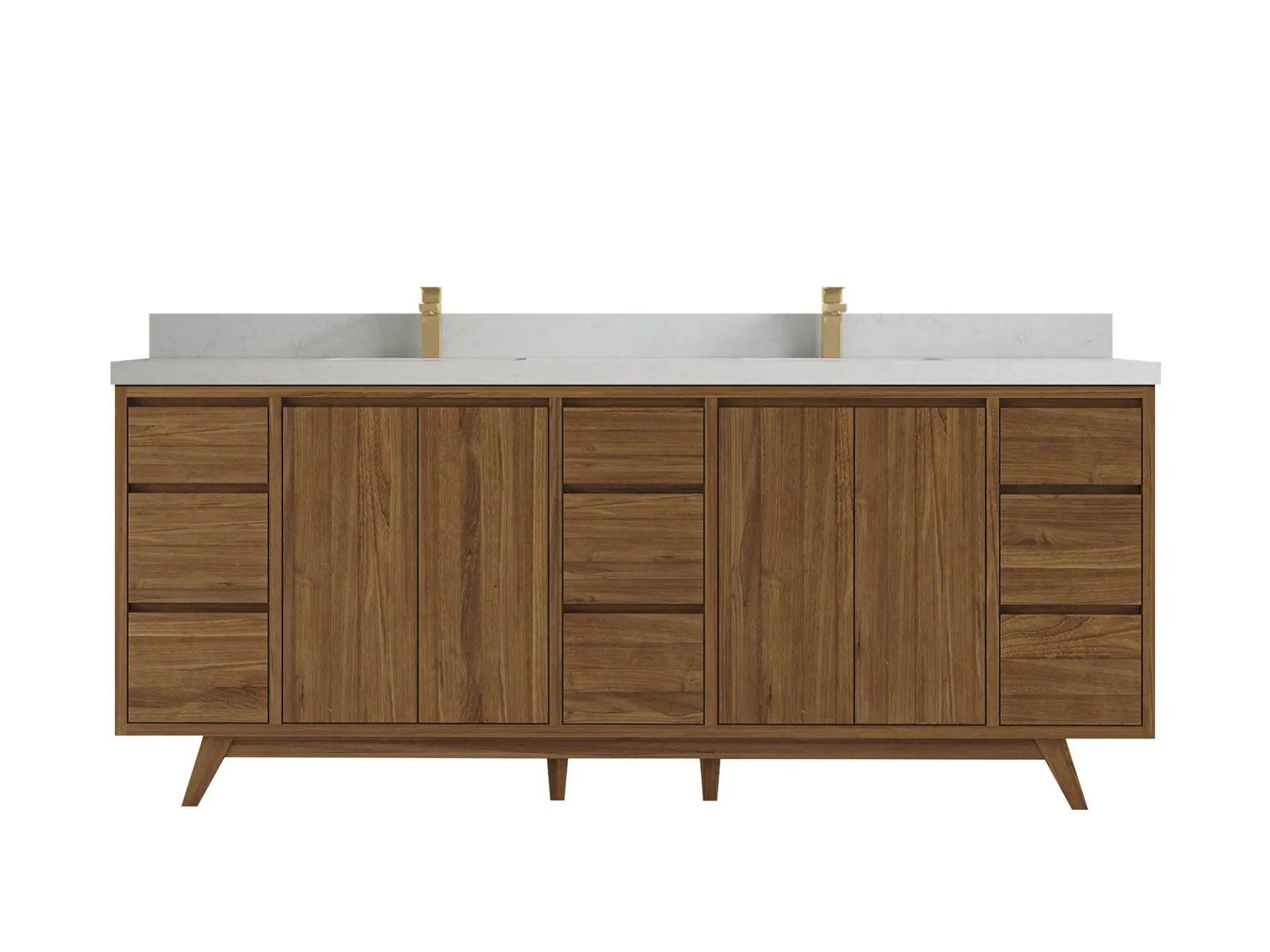 Madison Teak 84 in. W x 22 in. D Double Sink Bathroom Vanity in Dark Natural with 2 in Carrara Quartz Countertop