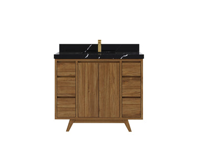 Madison Teak 42 in. W x 22 in. D Single Sink Bathroom Vanity in Dark Natural with 2 in Calacatta Black Quartz Countertop