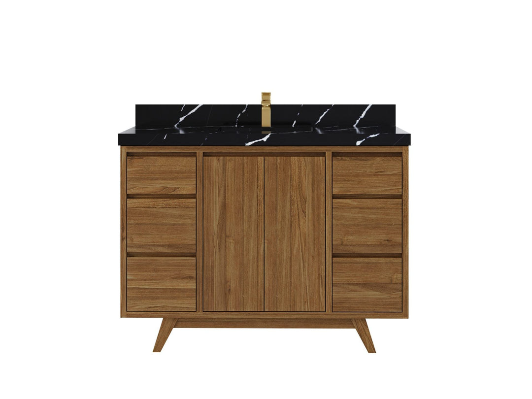 Madison Teak 48 in. W x 22 in. D Single Sink Bathroom Vanity in Dark Natural with 2 in Calacatta Black Quartz Countertop