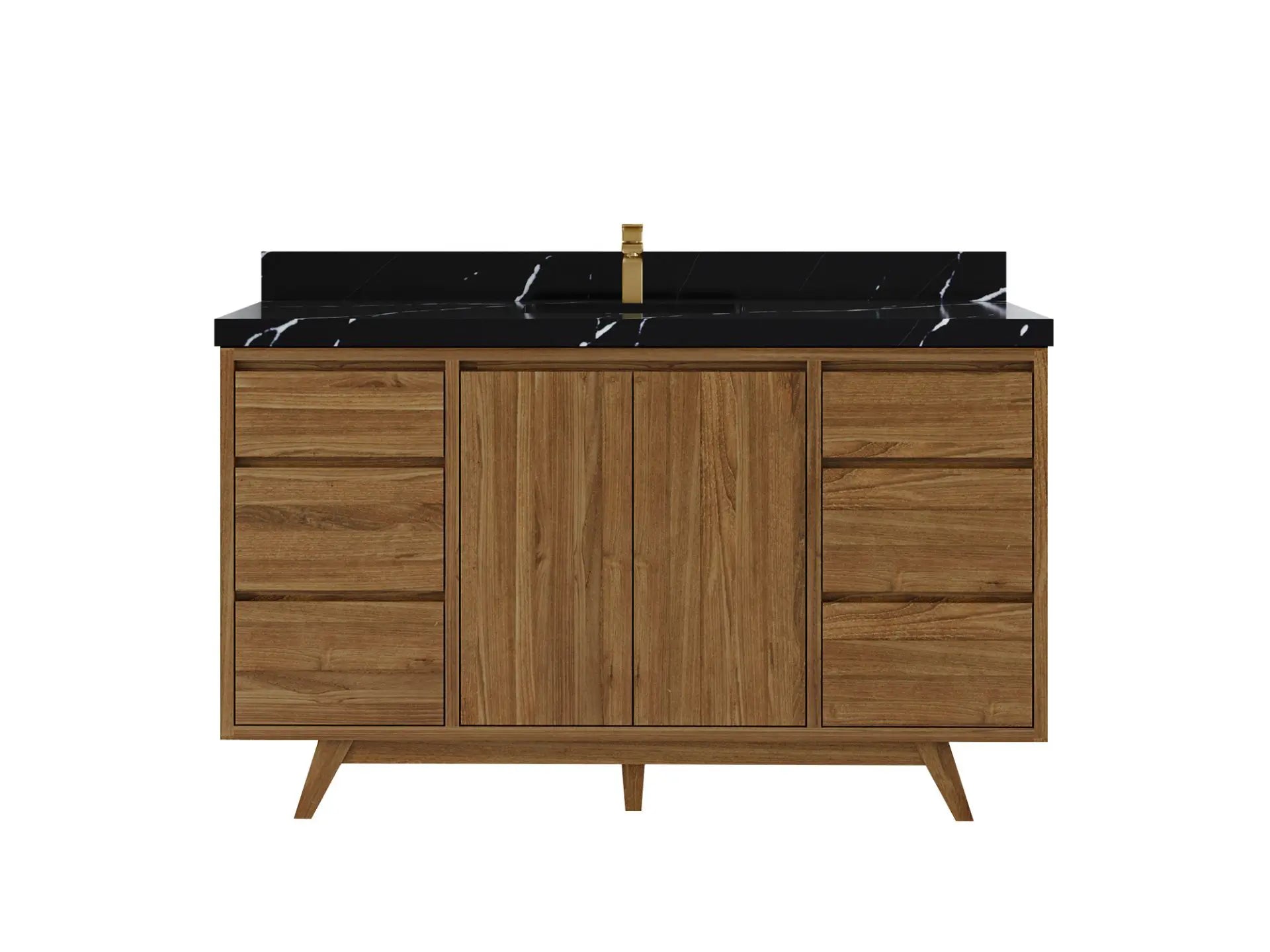 Madison Teak 60 in. W x 22 in. D Single Sink Bathroom Vanity in Dark Natural with 2 in Calacatta Black Quartz Countertop