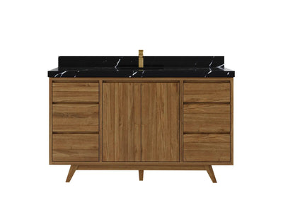 Madison Teak 60 in. W x 22 in. D Single Sink Bathroom Vanity in Dark Natural with 2 in Calacatta Black Quartz Countertop