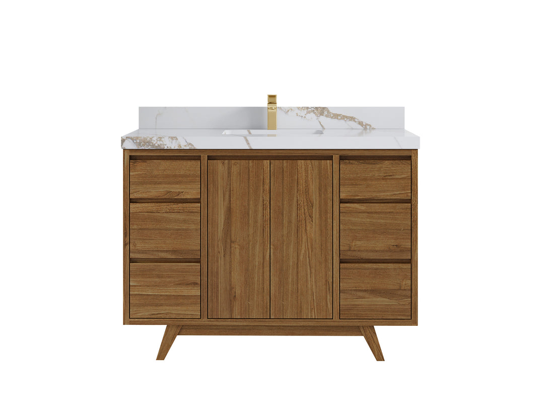 Madison Teak 48 in. W x 22 in. D Single Sink Bathroom Vanity in Dark Natural with 2 in Calacatta Gold Quartz Countertop