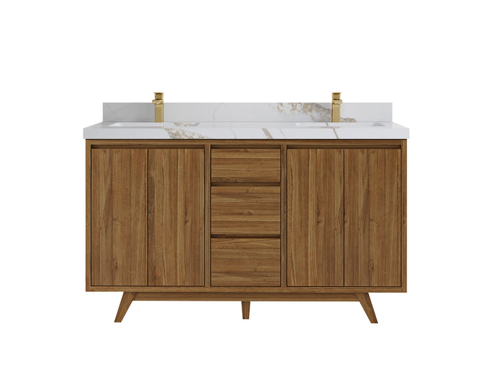 Madison Teak Wood 60 in. W x 22 in. D Double Sink Bathroom Vanity - photo 20