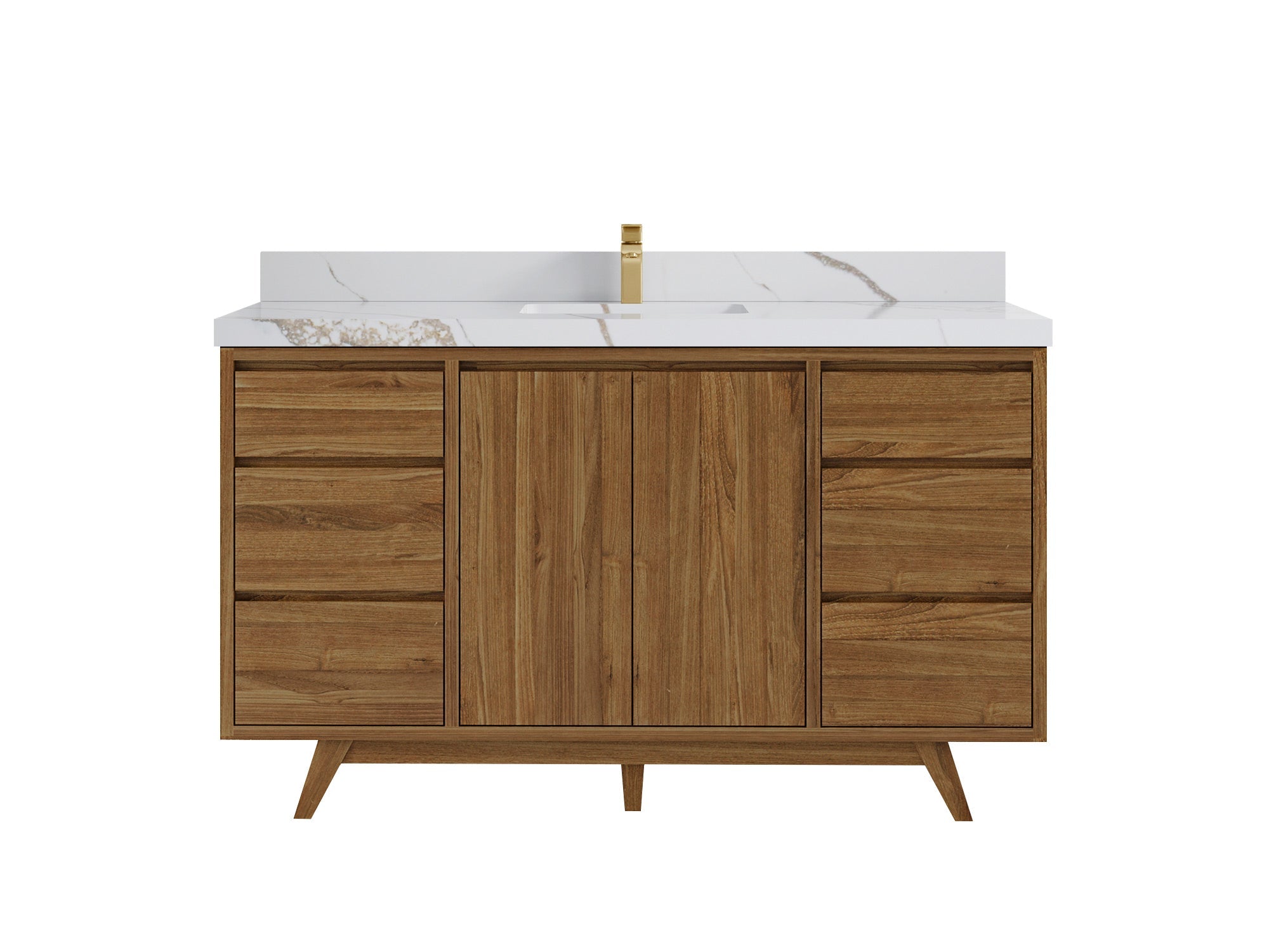 Madison Teak 60 in. W x 22 in. D Single Sink Bathroom Vanity in Dark Natural with 2 in Calacatta Gold Quartz Countertop