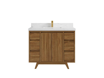 Madison Teak 42 in. W x 22 in. D Single Sink Bathroom Vanity in Dark Natural with 2 in Calacatta Laza Quartz Countertop