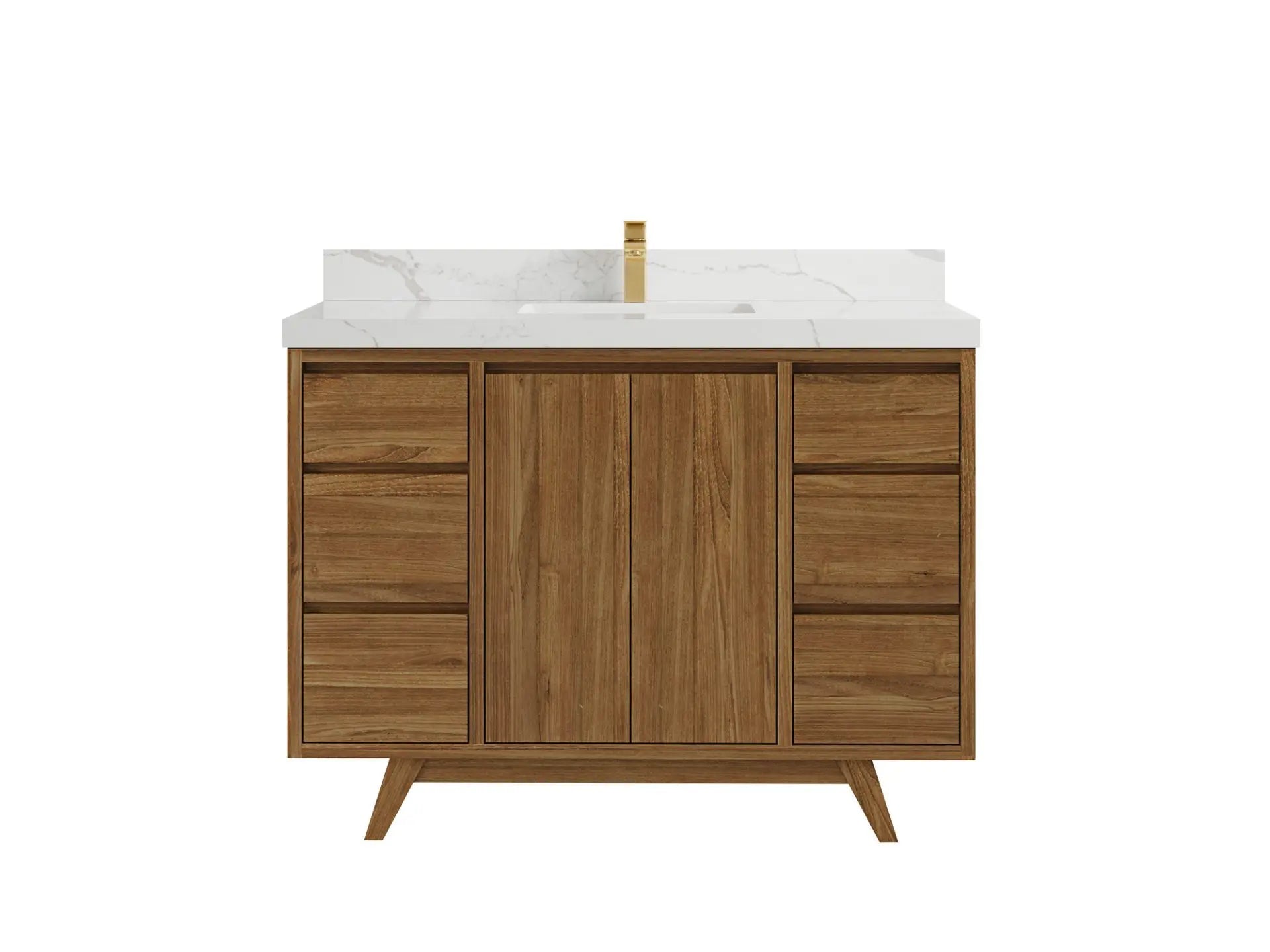 Madison Teak 48 in. W x 22 in. D Single Sink Bathroom Vanity in Dark Natural with 2 in Calacatta Laza Quartz Countertop