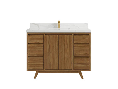 Madison Teak 48 in. W x 22 in. D Single Sink Bathroom Vanity in Dark Natural with 2 in Calacatta Laza Quartz Countertop