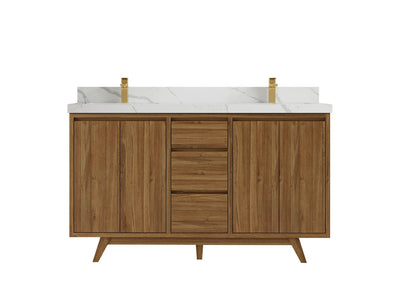 Madison Teak Wood 60 in. W x 22 in. D Double Sink Bathroom Vanity - Willow Bath and Vanity