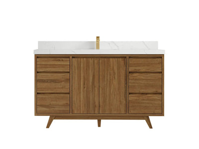 Madison Teak 60 in. W x 22 in. D Single Sink Bathroom Vanity in Dark Natural with 2 in Calacatta Laza Quartz Countertop