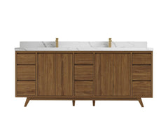 Madison Teak Wood 84 in. W x 22 in. D Double Sink Bathroom Vanity - photo 1