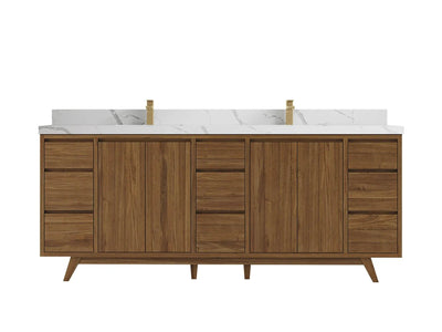Madison Teak 84 in. W x 22 in. D Double Sink Bathroom Vanity in Dark Natural with 2 in Calacatta Laza Quartz Countertop