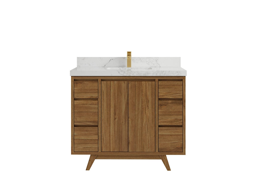 Madison Teak 42 in. W x 22 in. D Single Sink Bathroom Vanity in Dark Natural with 2 in Calacatta Nuvo Quartz Countertop 