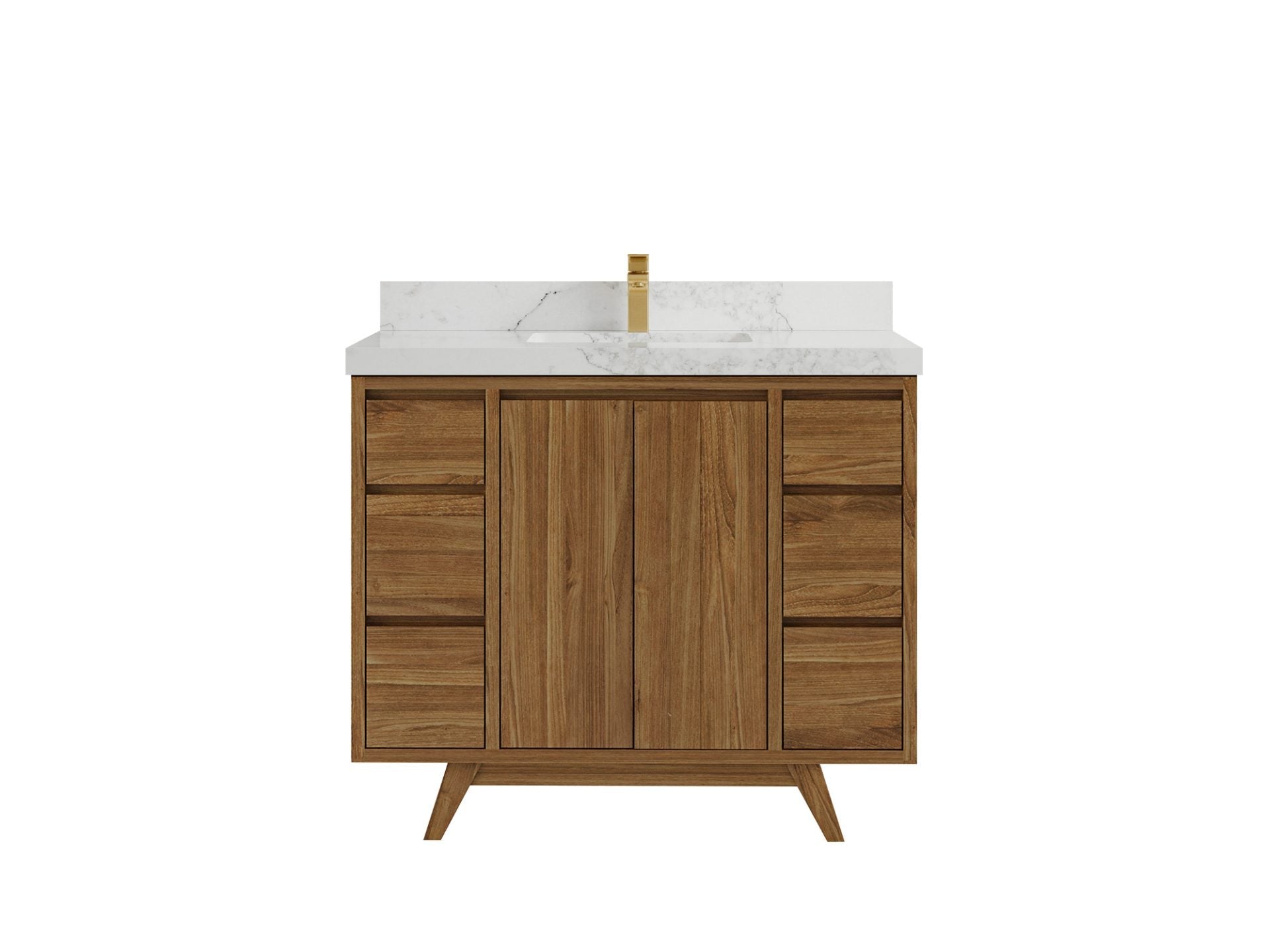 Madison Teak 42 in. W x 22 in. D Single Sink Bathroom Vanity in Dark Natural with 2 in Calacatta Nuvo Quartz Countertop