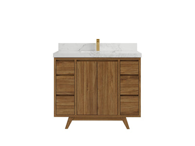 Madison Teak 42 in. W x 22 in. D Single Sink Bathroom Vanity in Dark Natural with 2 in Calacatta Nuvo Quartz Countertop