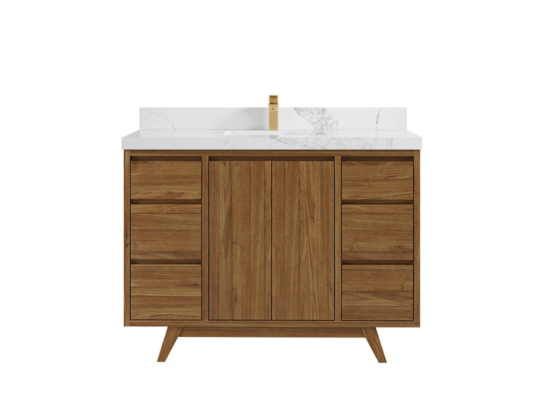Madison Teak 48 in. W x 22 in. D Single Sink Bathroom Vanity in Dark Natural with 2 in Calacatta Nuvo Quartz Countertop 