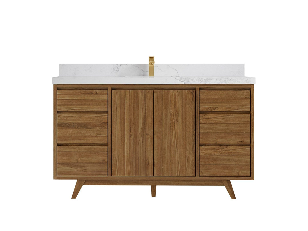 Madison Teak 60 in. W x 22 in. D Single Sink Bathroom Vanity in Dark Natural with 2 in Calacatta Nuvo Quartz Countertop 
