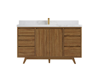 Madison Teak 60 in. W x 22 in. D Single Sink Bathroom Vanity in Dark Natural with 2 in Calacatta Nuvo Quartz Countertop