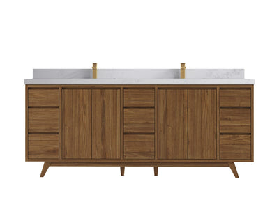 Madison Teak 84 in. W x 22 in. D Double Sink Bathroom Vanity in Dark Natural with 2 in Calacatta Nuvo Quartz Countertop