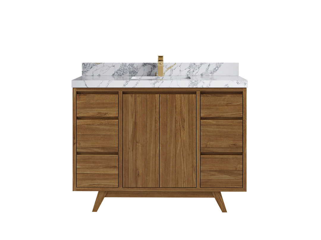 Madison Teak 48 in. W x 22 in. D Single Sink Bathroom Vanity in Dark Natural with 2 in Calacatta Poanazzo Quartz Countertop