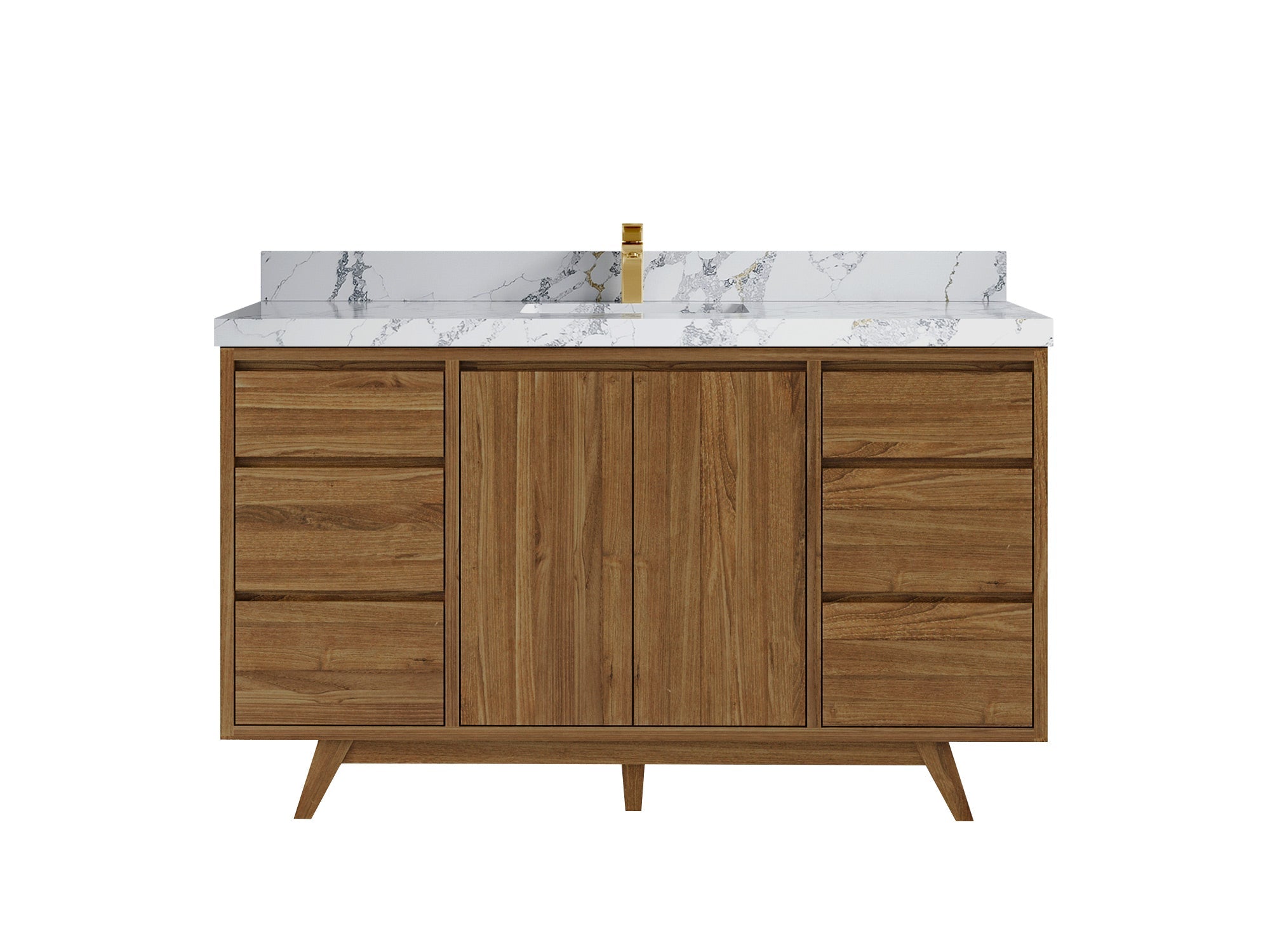 Madison Teak 60 in. W x 22 in. D Single Sink Bathroom Vanity in Dark Natural with 2 in Calacatta Poanazzo Quartz Countertop