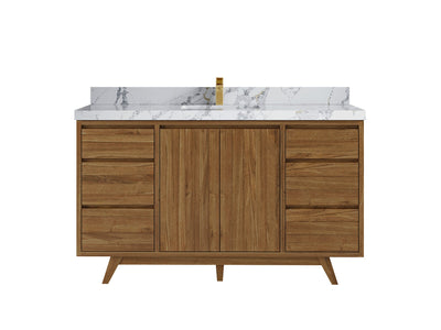 Madison Teak 60 in. W x 22 in. D Single Sink Bathroom Vanity in Dark Natural with 2 in Calacatta Poanazzo Quartz Countertop