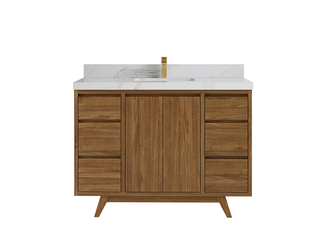Madison Teak 48 in. W x 22 in. D Single Sink Bathroom Vanity in Dark Natural with 2 in Calacatta Sienna Quartz Countertop