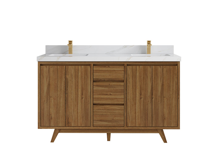 Madison Teak Wood 60 in. W x 22 in. D Double Sink Bathroom Vanity - photo 22