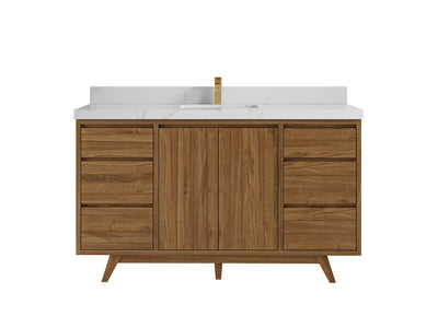 Madison Teak 60 in. W x 22 in. D Single Sink Bathroom Vanity in Dark Natural with 2 in Calacatta Sienna Quartz Countertop