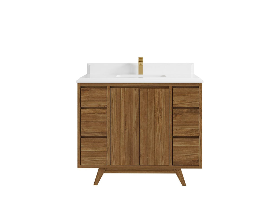 Madison Teak 42 in. W x 22 in. D Single Sink Bathroom Vanity in Dark Natural with 1.5 in White Quartz Countertop
