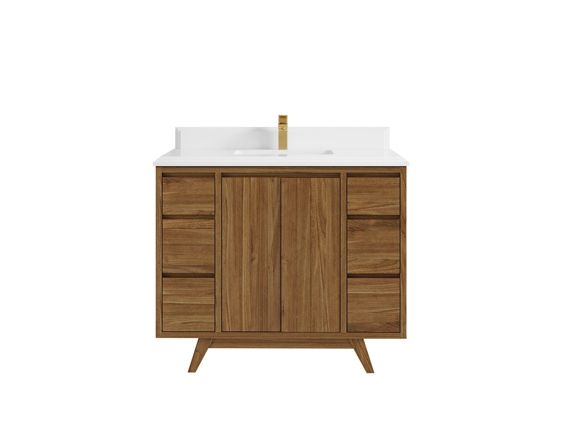 Madison Teak 42 in. W x 22 in. D Single Sink Bathroom Vanity in Dark Natural with 1.5 in White Quartz Countertop