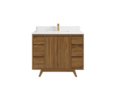 Madison Teak 42 in. W x 22 in. D Single Sink Bathroom Vanity in Dark Natural with 1.5 in White Quartz Countertop