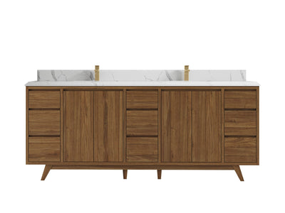 Madison Teak 84 in. W x 22 in. D Double Sink Bathroom Vanity in Dark Natural with 1.5 in Calacatta Laza Quartz Countertop