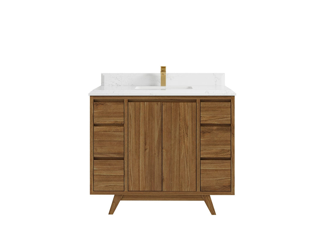 Madison Teak 42 in. W x 22 in. D Single Sink Bathroom Vanity in Dark Natural with 1.5 in Empira White Quartz Countertop 
