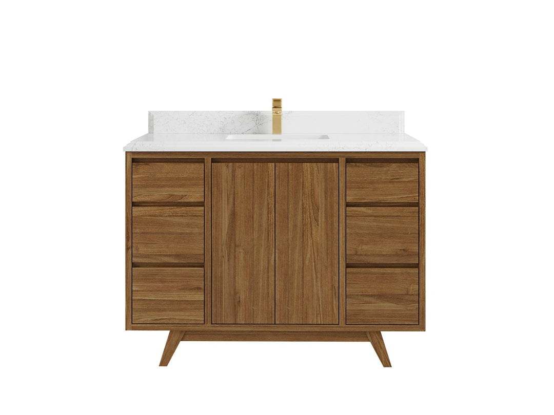 Madison Teak 48 in. W x 22 in. D Single Sink Bathroom Vanity in Dark Natural with 1.5 in Empira White Quartz Countertop 