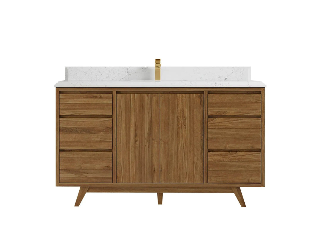 Madison Teak 60 in. W x 22 in. D Single Sink Bathroom Vanity in Dark Natural with 1.5 in Empira White Quartz Countertop 