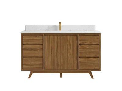 Madison Teak 60 in. W x 22 in. D Single Sink Bathroom Vanity in Dark Natural with 1.5 in Empira White Quartz Countertop