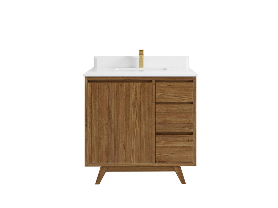 Madison Teak 36 in. W x 22 in. D Center Sink Bathroom Vanity in Dark Natural with 1.5 in White Quartz Countertop