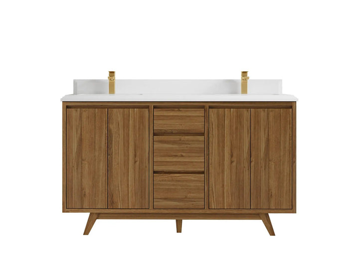 Madison Teak Wood 60 in. W x 22 in. D Double Sink Bathroom Vanity - photo 11