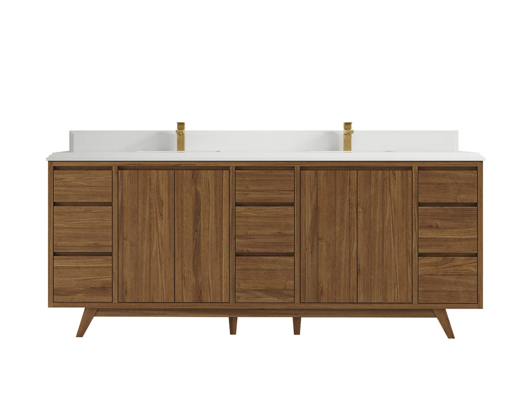 Madison Teak 84 in. W x 22 in. D Double Sink Bathroom Vanity in Dark Natural with 1.5 in White Quartz Countertop