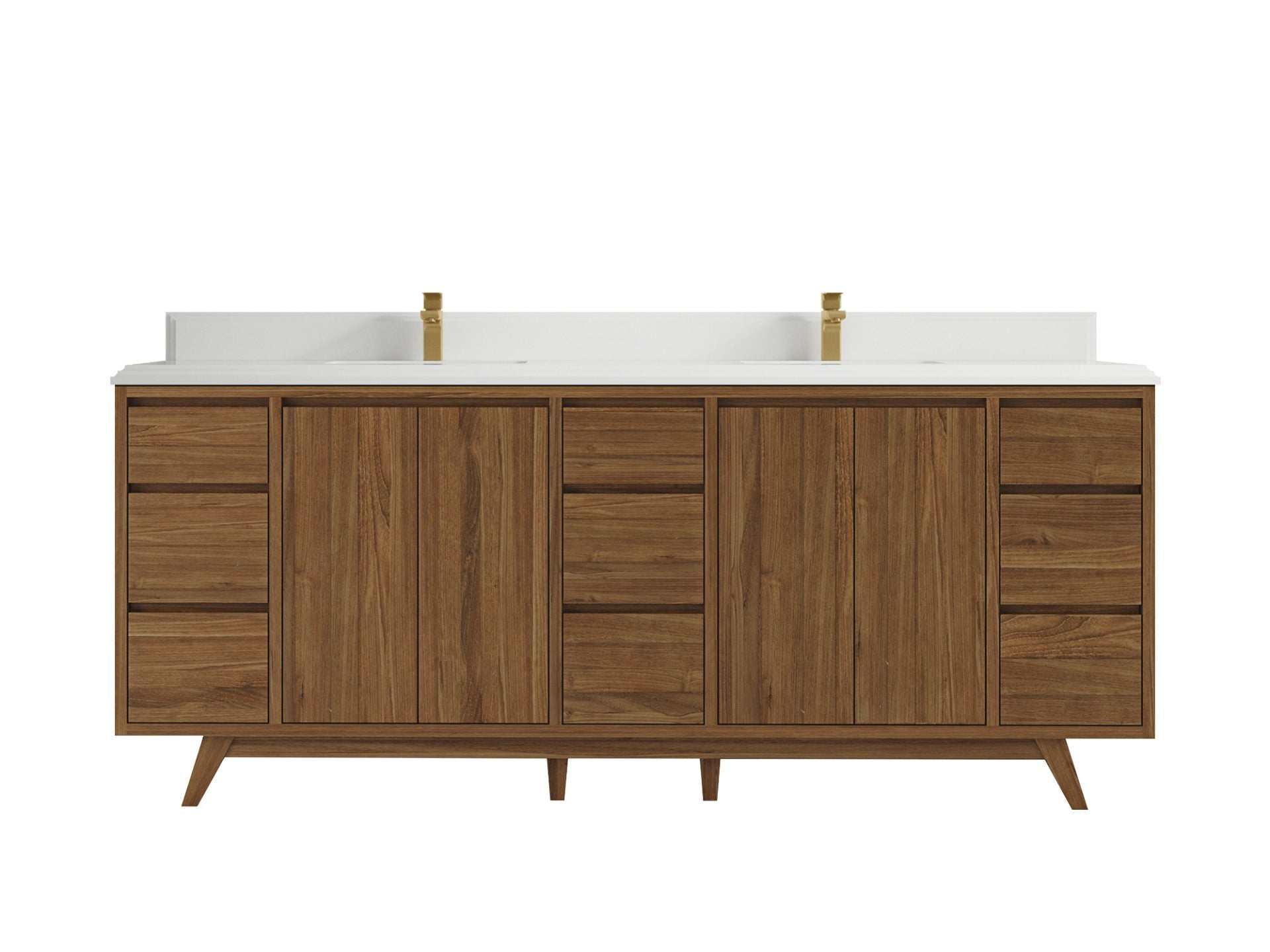 Madison Teak 84 in. W x 22 in. D Double Sink Bathroom Vanity in Dark Natural with 1.5 in White Quartz Countertop
